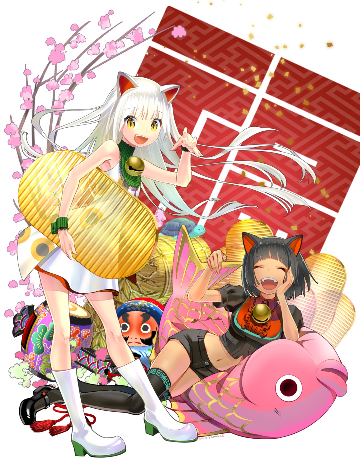animal_ears, dress, heels, kaekae, thighhighs