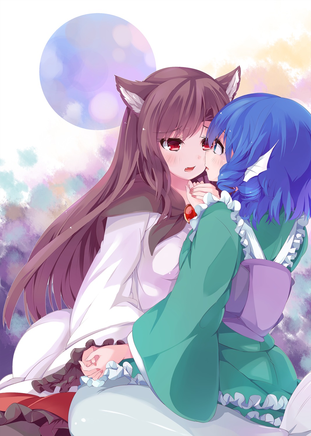 animal_ears, dress, imaizumi_kagerou, japa, mermaid, monster_girl, tail, touhou, wakasagihime, yuri
