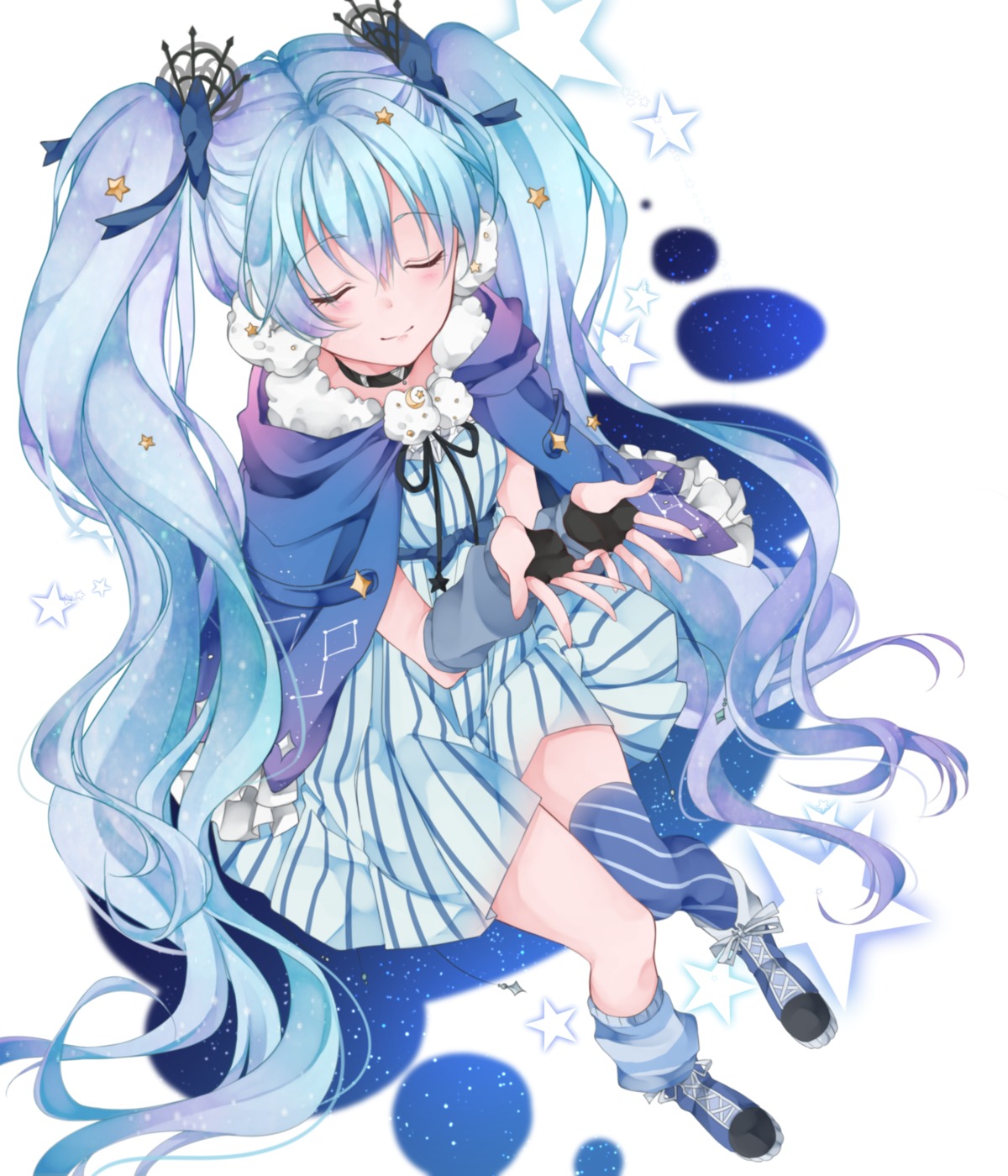 chun_(pixiv:2460194), dress, fuyu_no_yoru_miku, hatsune_miku, thighhighs, vocaloid