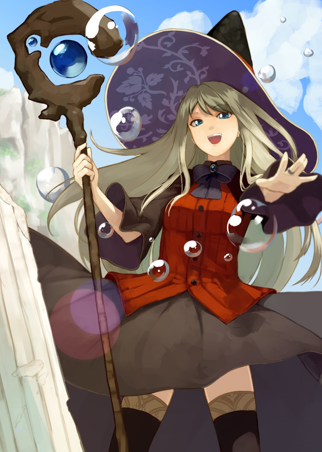 houmatu_awa, thighhighs, weapon, witch