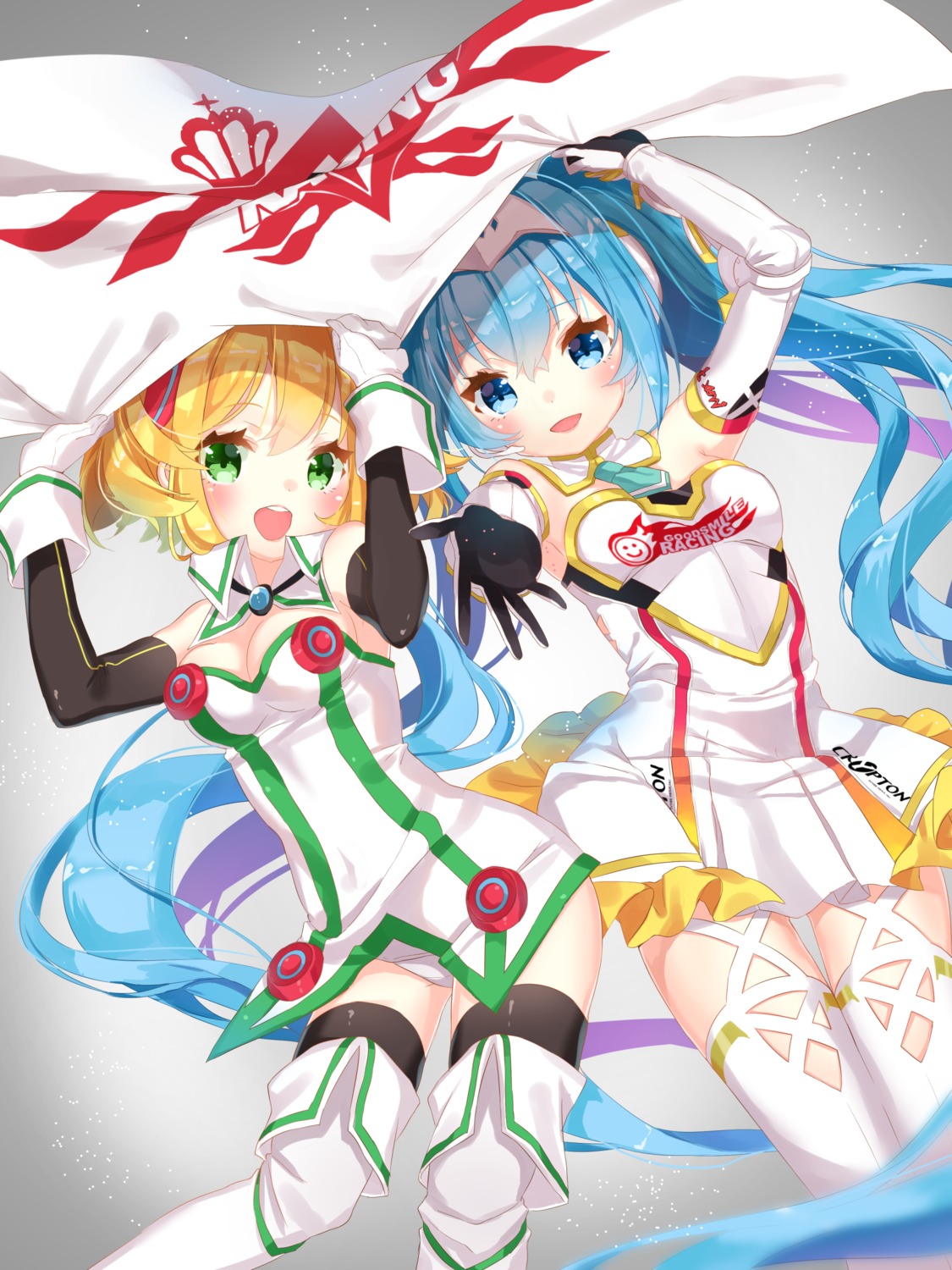 cleavage, crossover, dress, hacka_doll, hacka_doll_no._1, hatsune_miku, jimmy, thighhighs, vocaloid