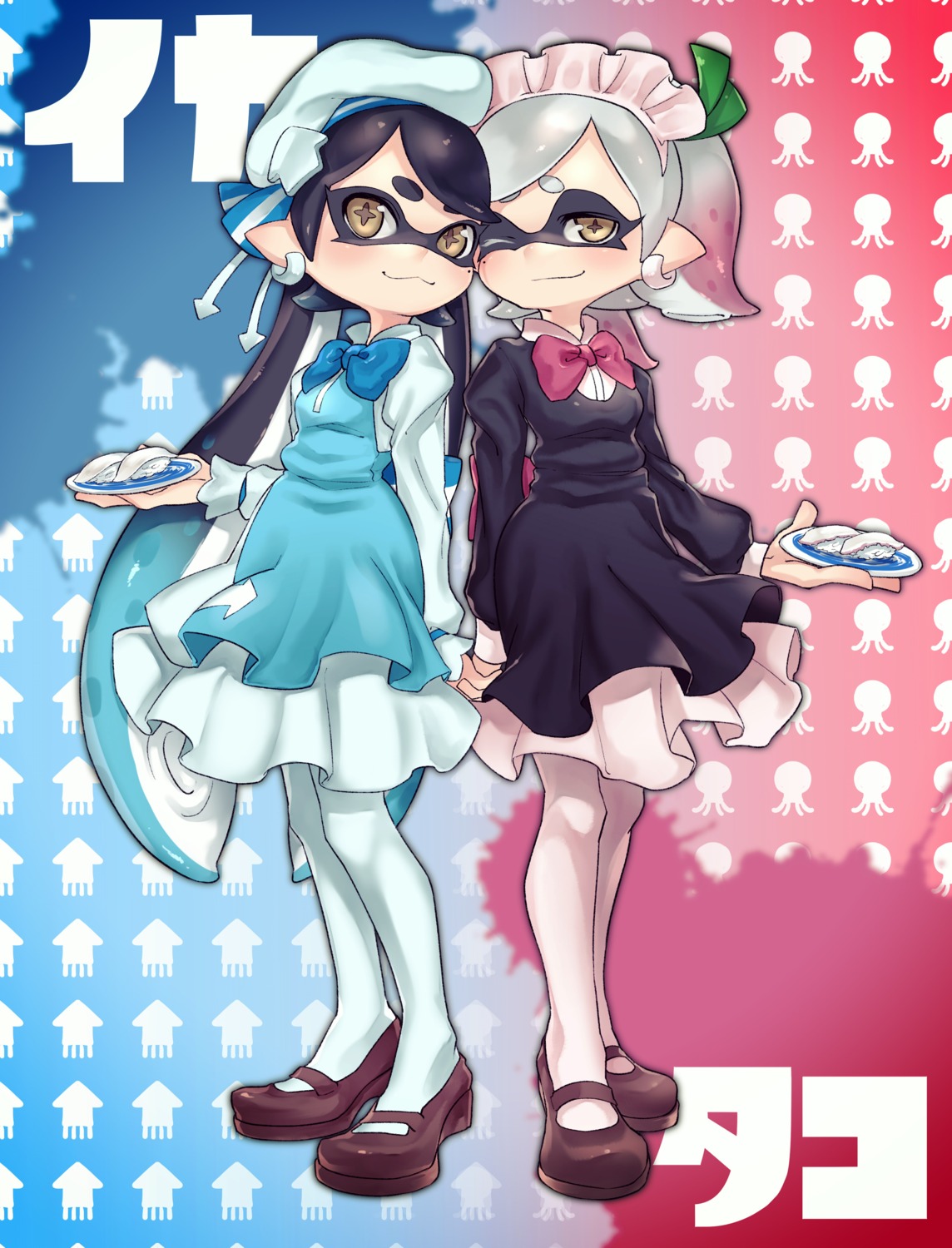 aori_(splatoon), hotaru_(splatoon), maid, pantyhose, pointy_ears, puchiman, splatoon