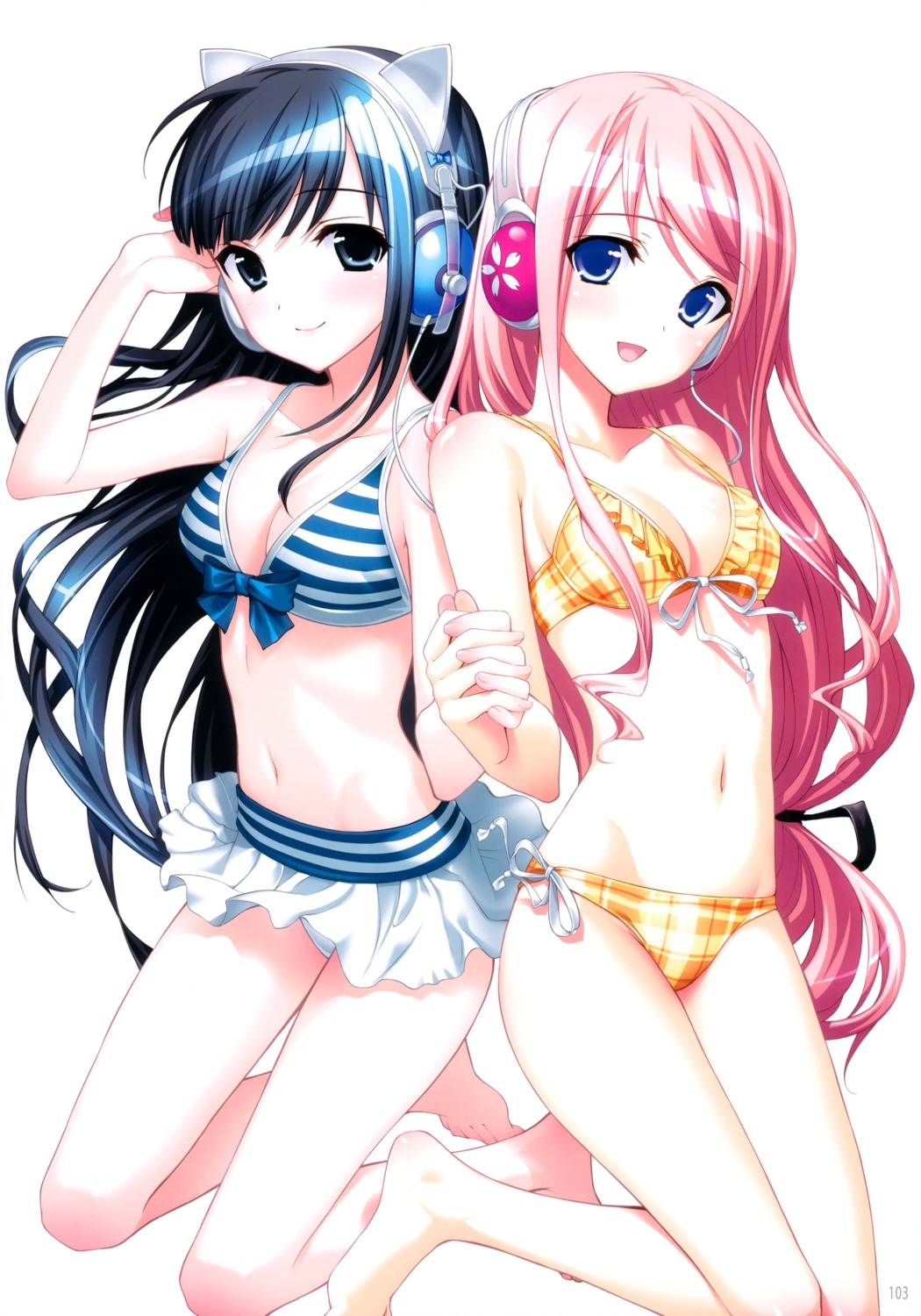 bikini, cleavage, haikuo-soft, headphones, kasukabe_akira, sakura_nanako, sakura_sakura, swimsuits