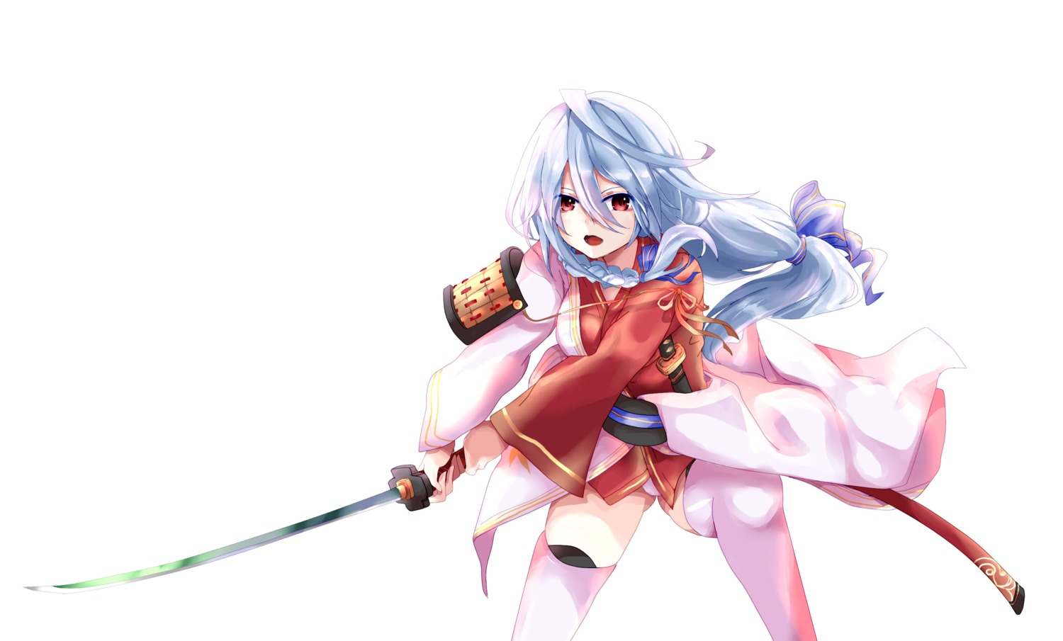 armor, japanese_clothes, khibiki_(brequiem), pantsu, sword, thighhighs