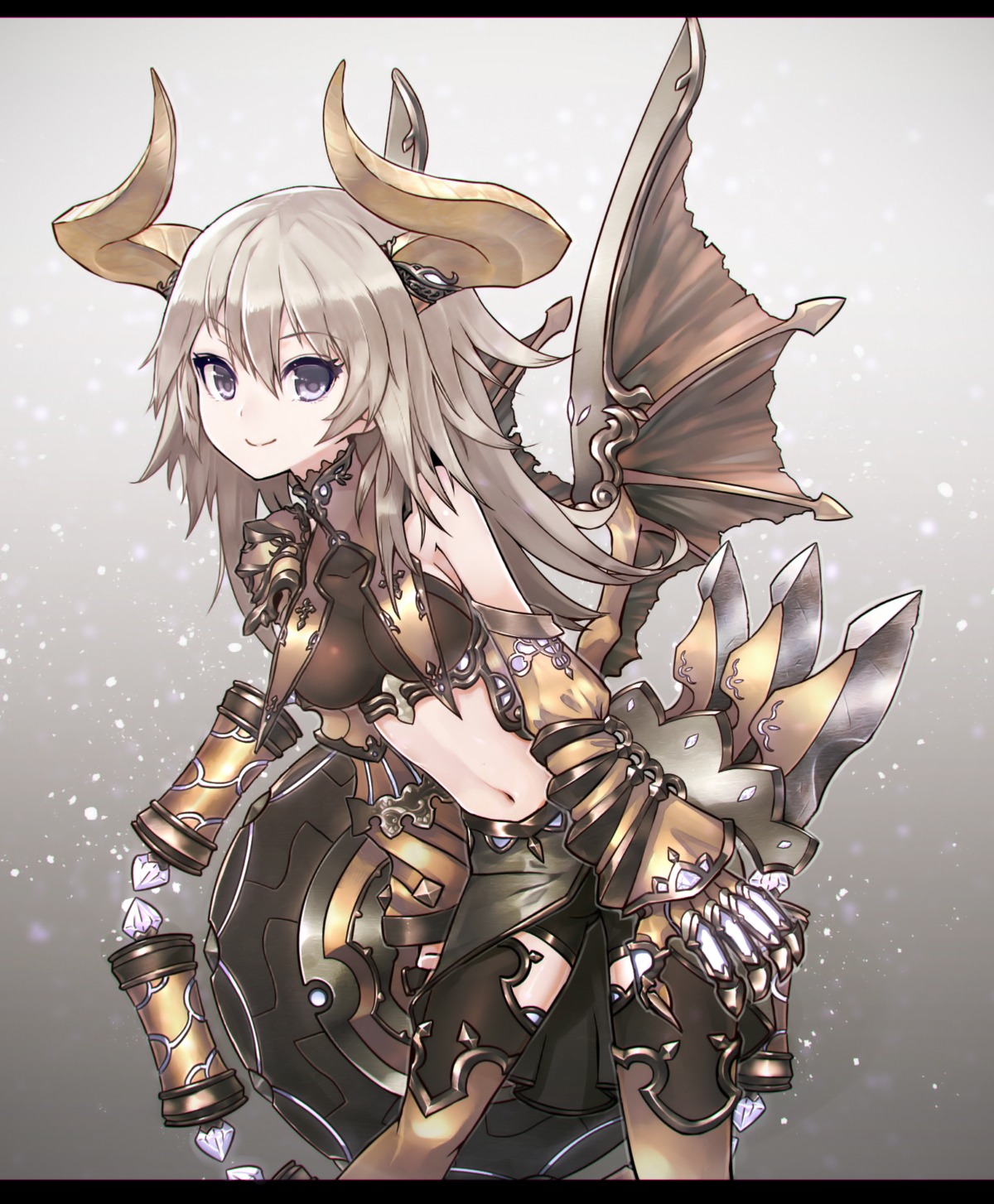 armor, bike_shorts, horns, kusakanmuri, thighhighs, wings