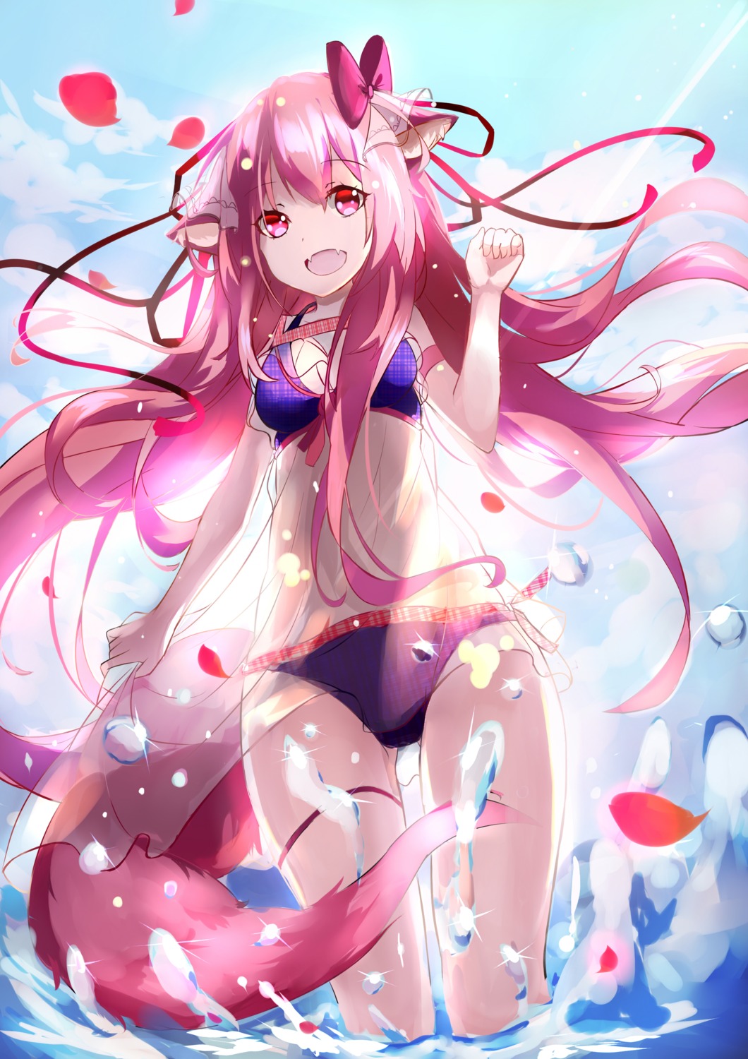 animal_ears, bikini, cleavage, mozhi, swimsuits, tail, wet