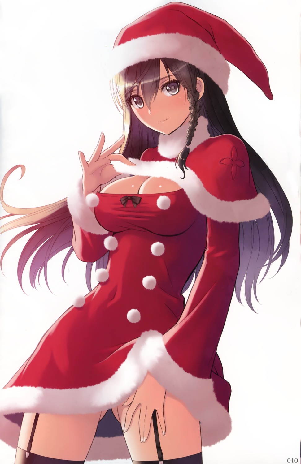 christmas, cleavage, dress, sega, shining_resonance, shining_world, skirt_lift, sonia_branche, stockings, t2_art_works, thighhighs, tony_taka