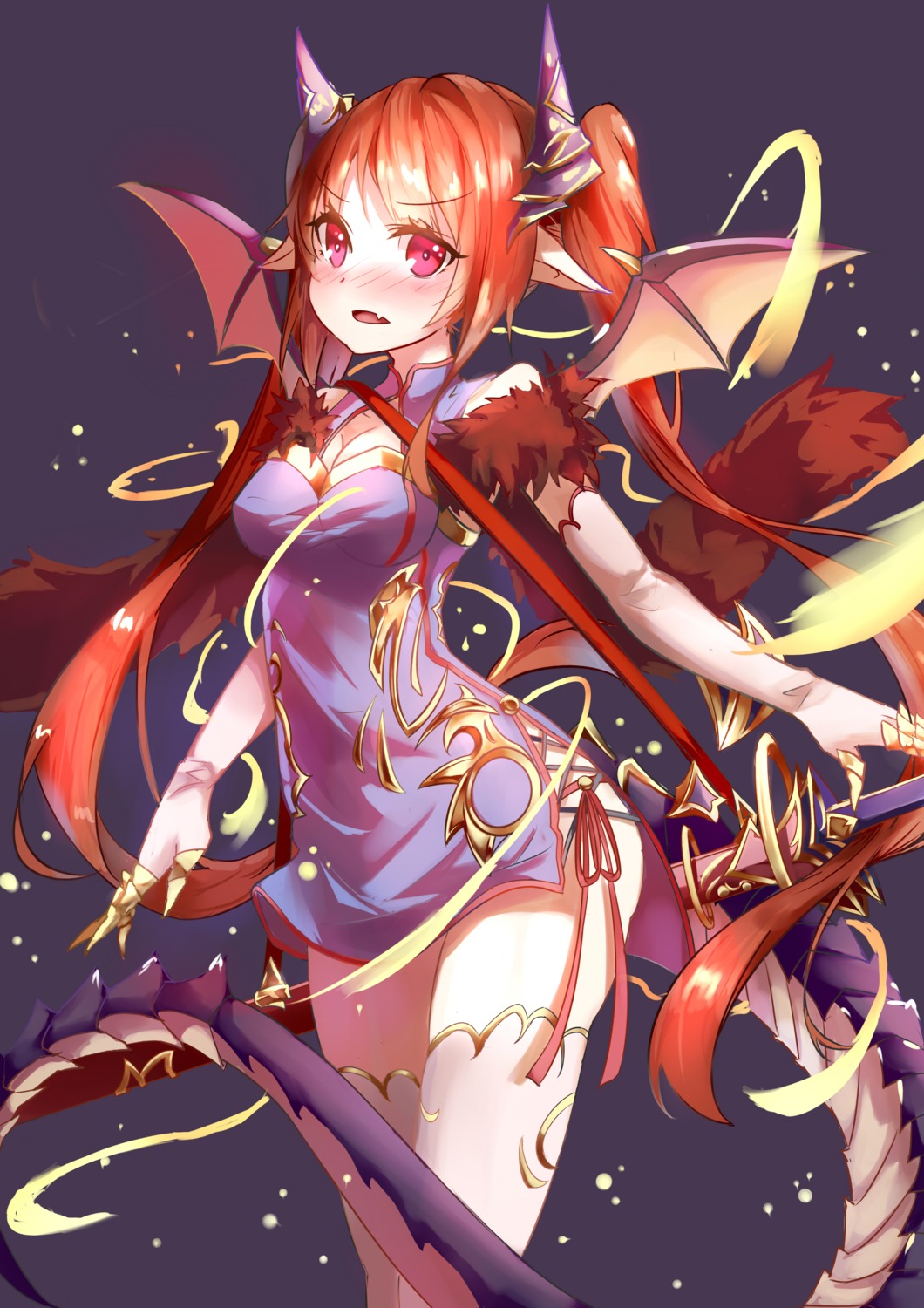 chinadress, cleavage, horns, mozhi, nopan, pointy_ears, tail, thighhighs, wings