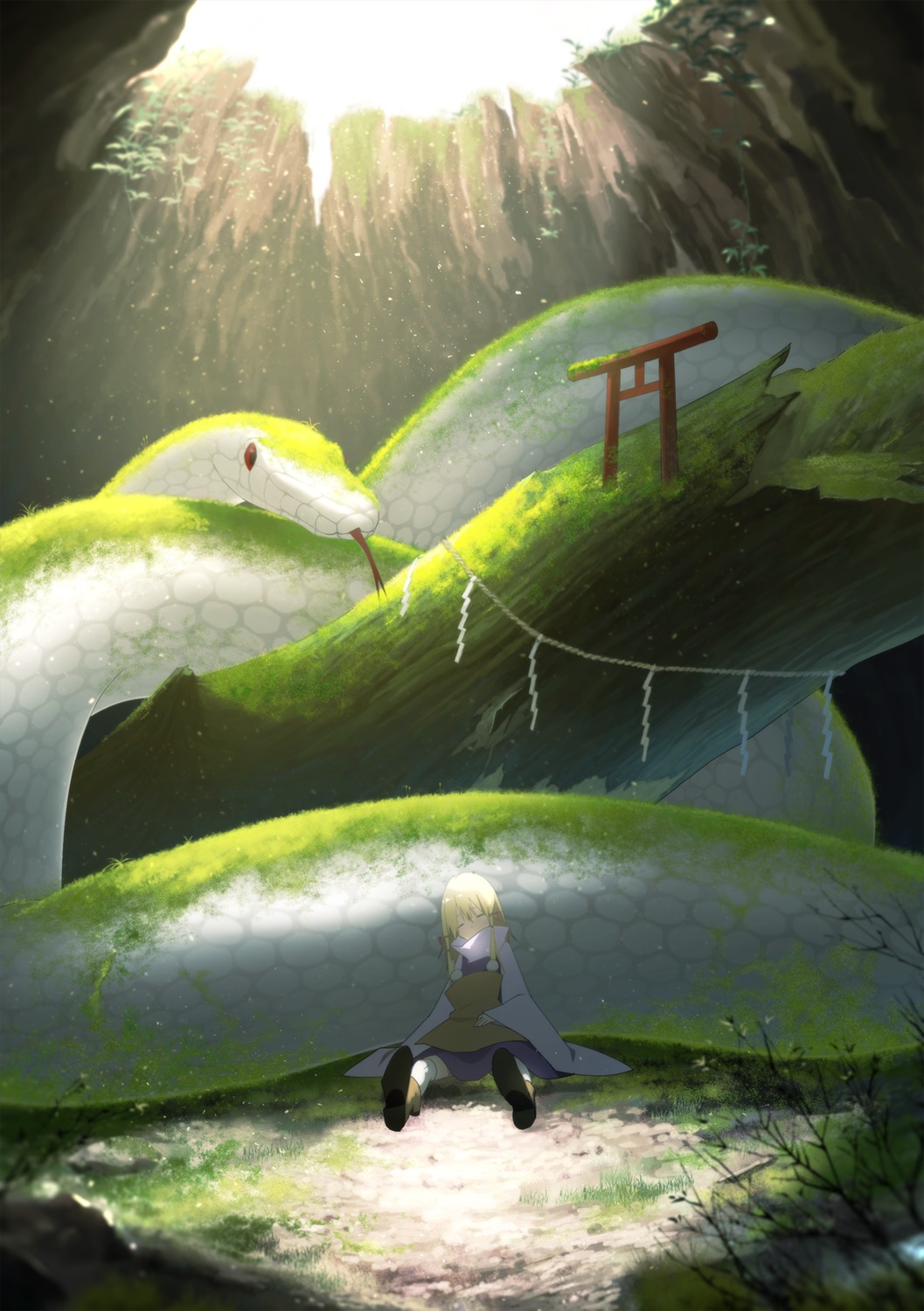 heels, landscape, mishaguji, moriya_suwako, suzki00, thighhighs, touhou