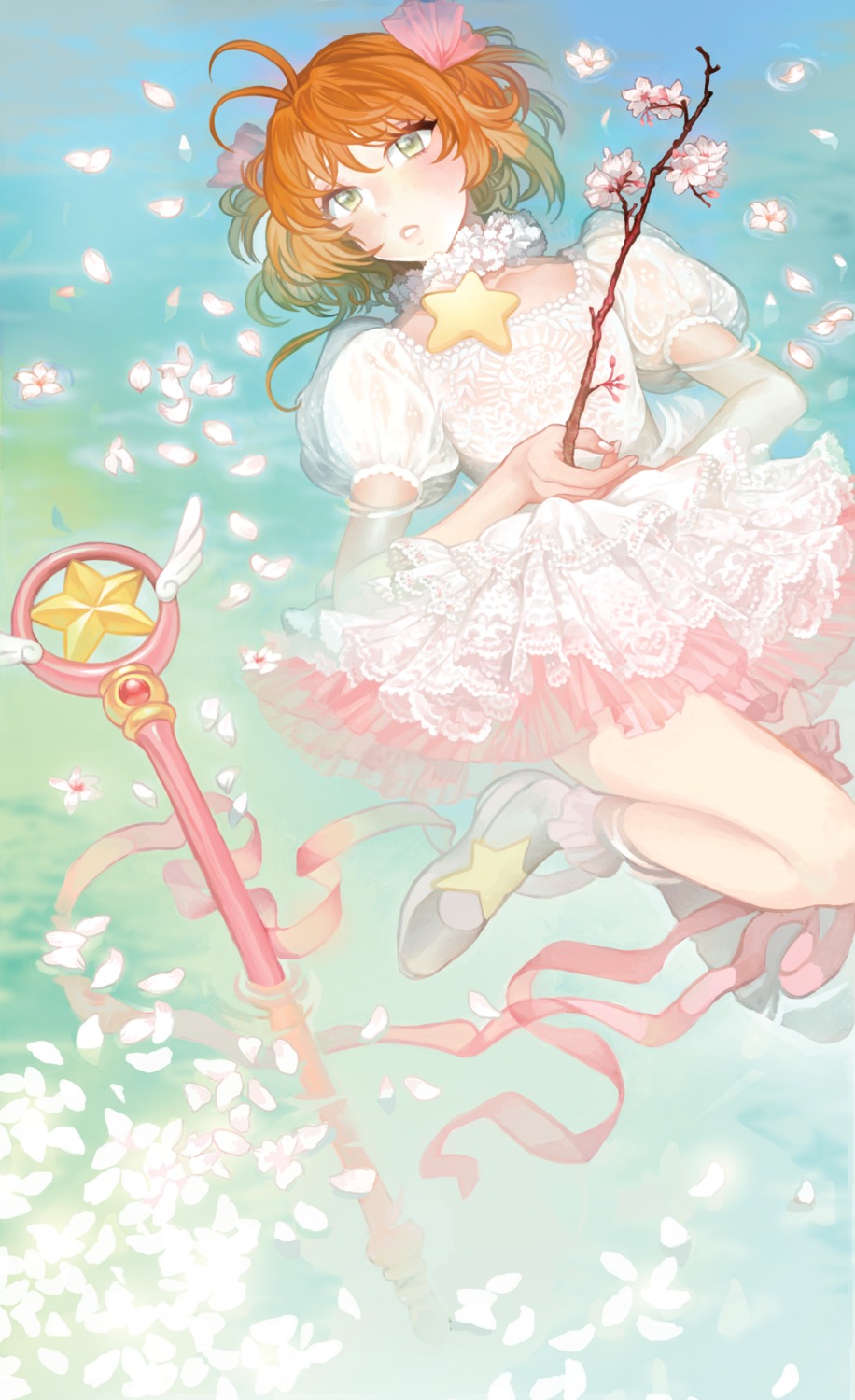 bloodypepper, card_captor_sakura, dress, kinomoto_sakura, weapon, wet