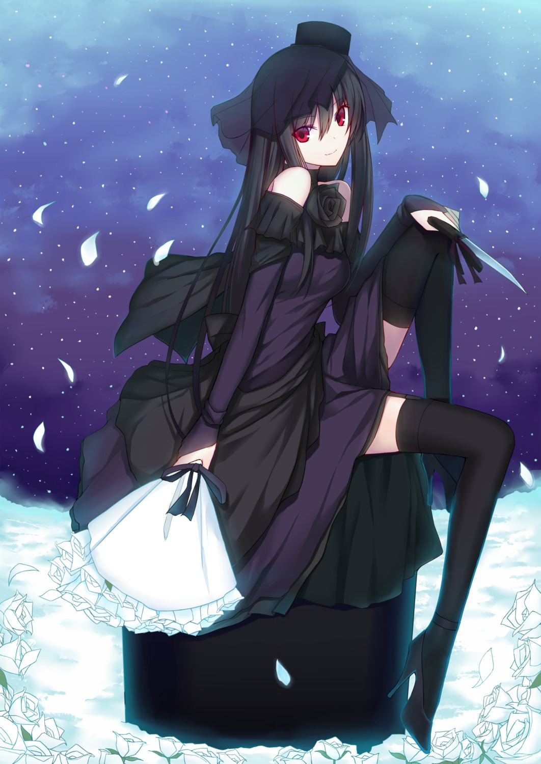 dress, heels, kauto, thighhighs, weapon, wedding_dress