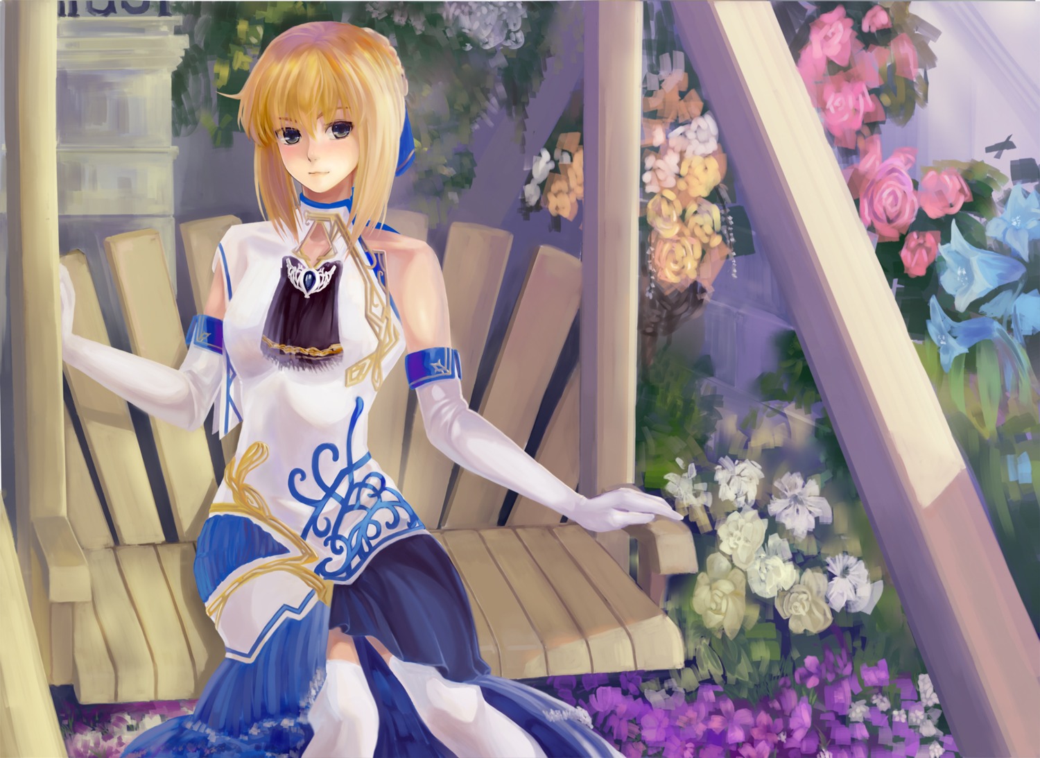 artoria_pendragon_(fate), dress, fate/stay_night, kenbou, thighhighs