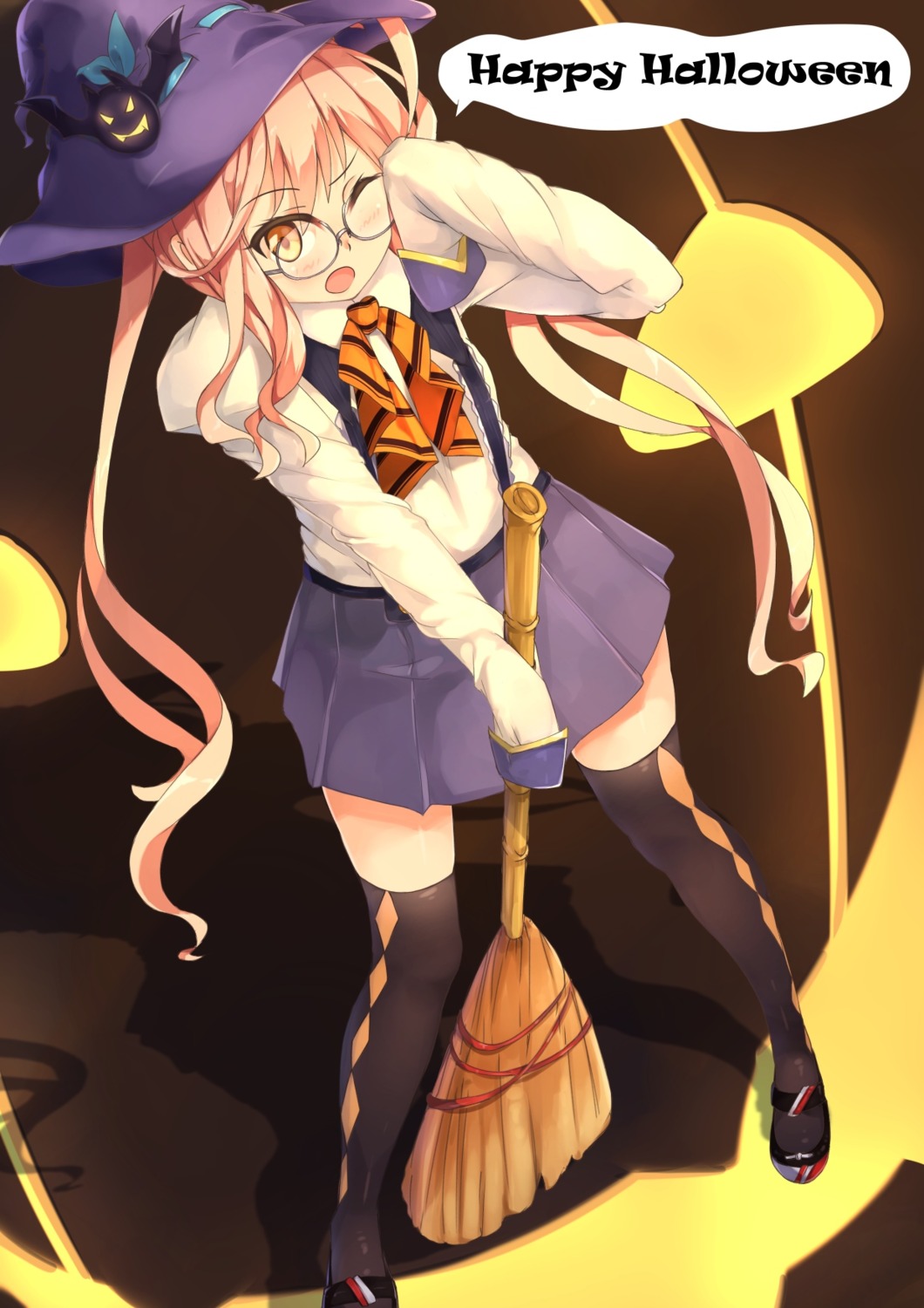 halloween, kantai_collection, makigumo_(kancolle), megane, ryouya, thighhighs, witch