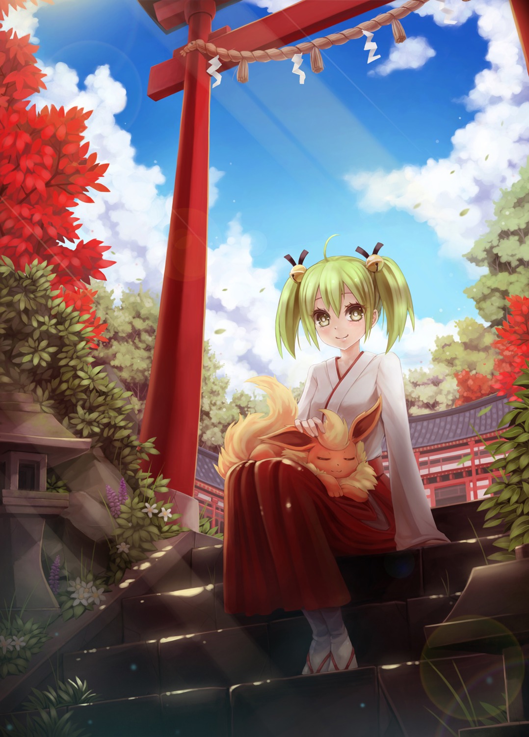 crossover, flareon, gj_bu, kannazuki_tamaki, miko, pokemon, sunimu