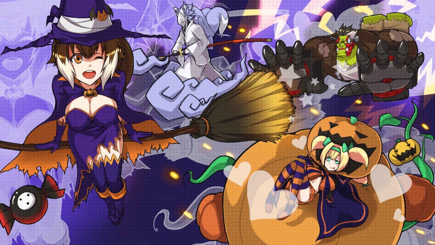 animal_ears, blazblue, cleavage, dress, hakumen, halloween, iron_tager, makoto_nanaya