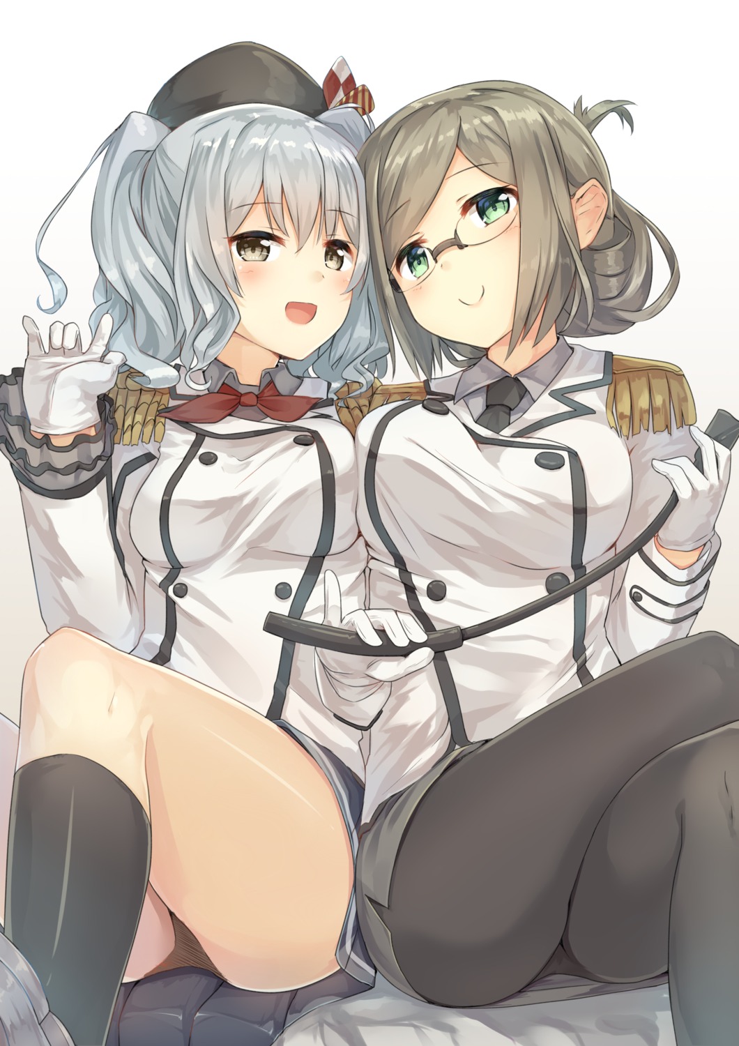 kantai_collection, kashima_(kancolle), katori_(kancolle), megane, pantyhose, ruma_imaginary, uniform, weapon