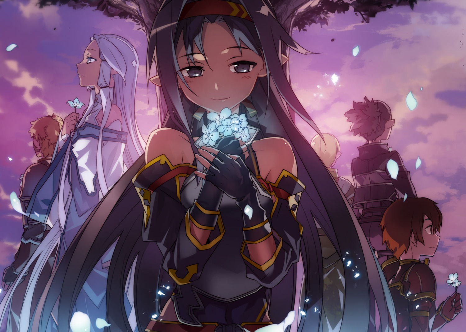 alfheim_online, bunbun, dress, jun_(sword_art_online), konno_yuuki, nori_(sword_art_online), pointy_ears, siune, sword_art_online, talken, tecchi