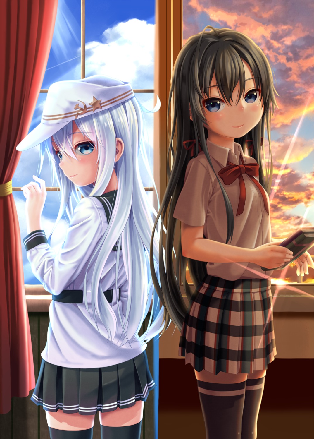 crossover, hane_yoshiyumi, hibiki_(kancolle), kantai_collection, seifuku, thighhighs, verniy_(kancolle), yahari_ore_no_seishun_lovecome_wa_machigatteiru.