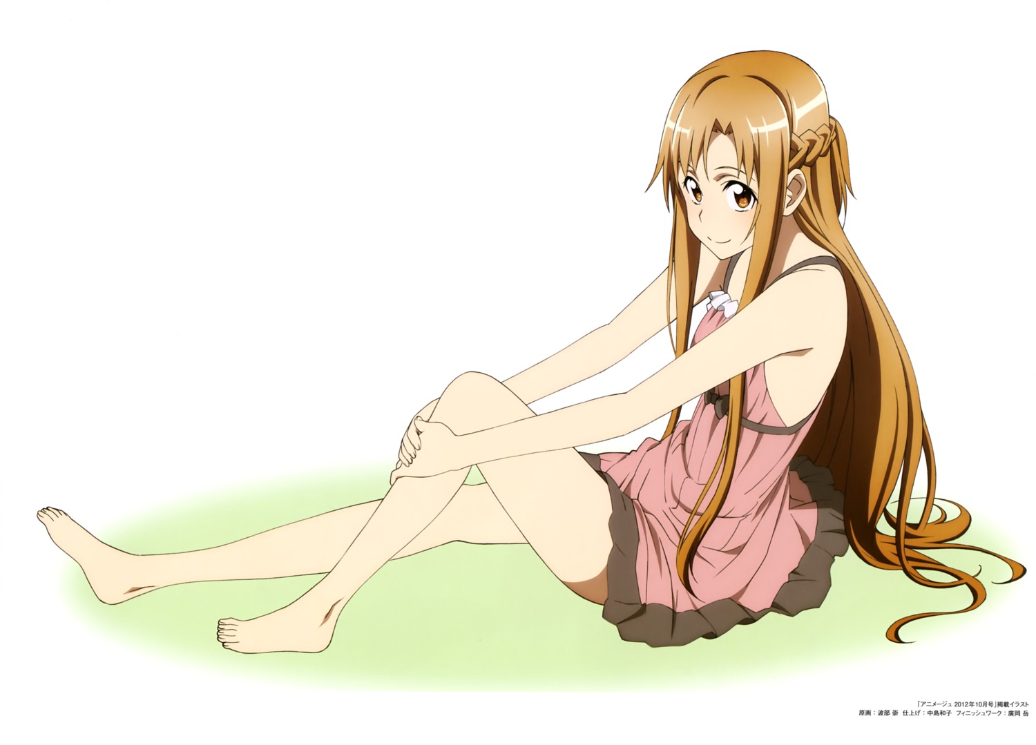 asuna_(sword_art_online), dress, feet, habe_takashi, no_bra, sword_art_online