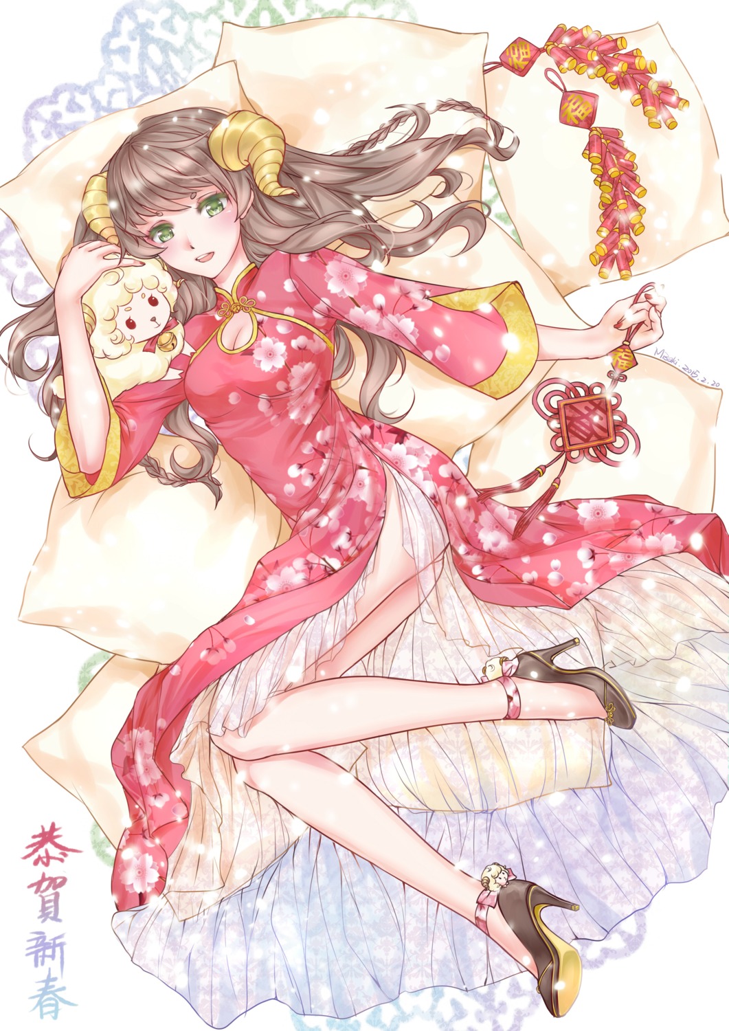 chinadress, cleavage, heels, horns, misaki_krokodi, pantsu, see_through