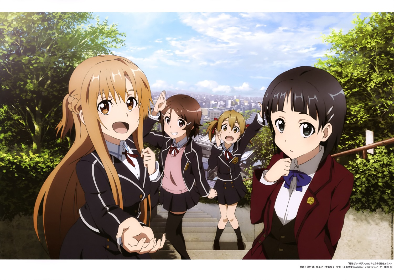 asuna_(sword_art_online), homura_midori, kirigaya_suguha, seifuku, shinozaki_rika, silica, sword_art_online, thighhighs