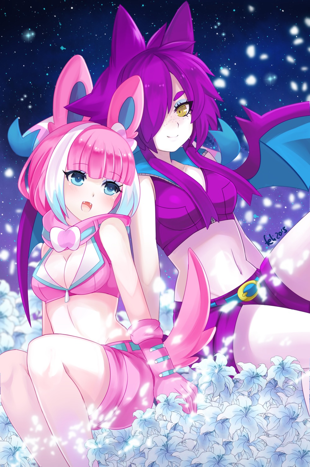 animal_ears, anthropomorphization, cleavage, crobat, felicia-val, pokemon, sylveon, tail
