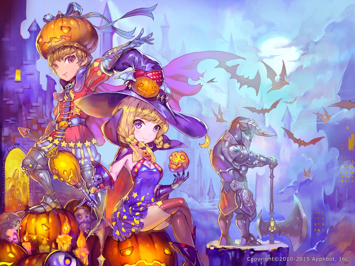 armor, cleavage, dress, halloween, ozma_(ozmakku), thighhighs, weapon, witch