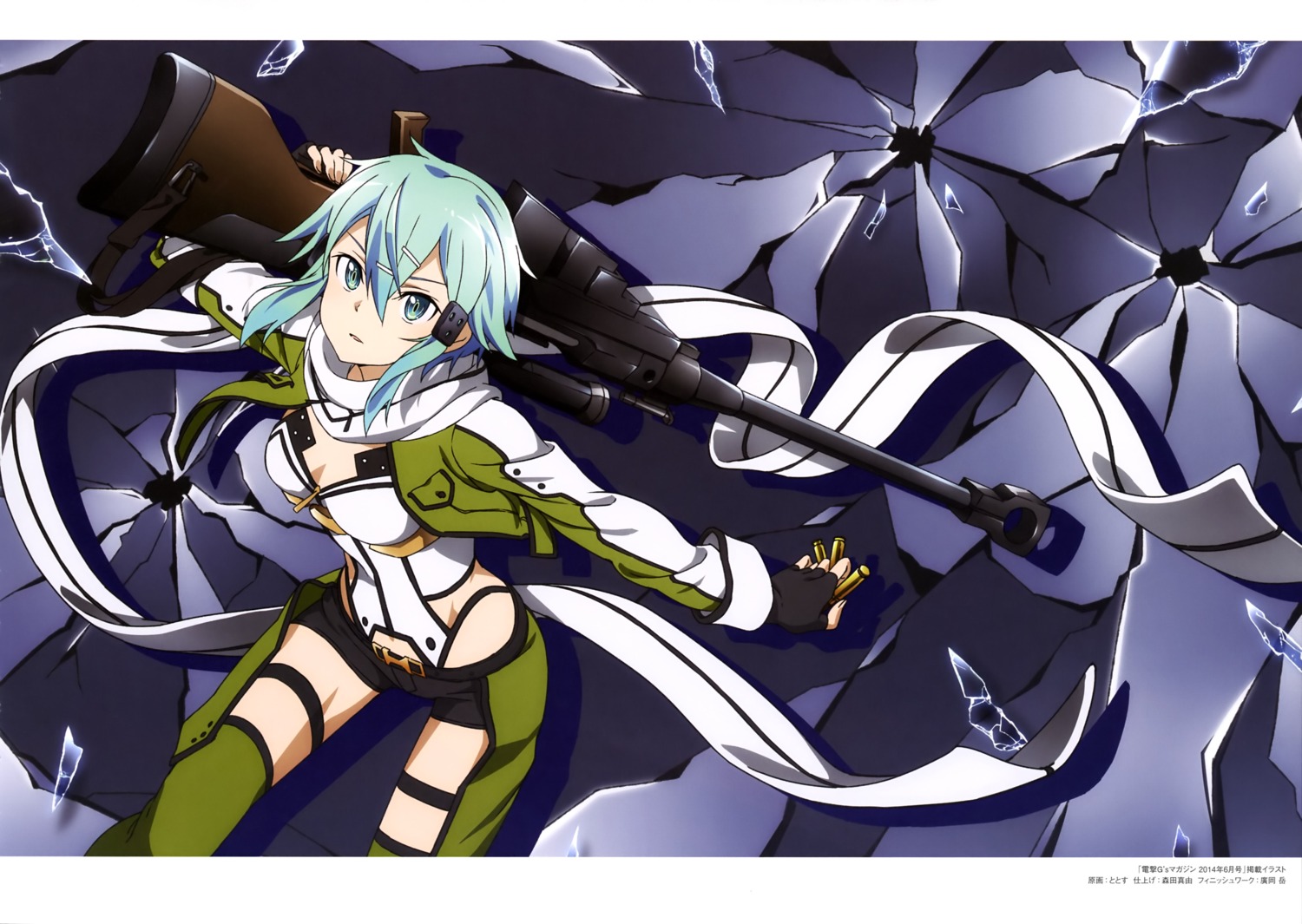 cleavage, gun, gun_gale_online, sinon, sword_art_online, thighhighs, totosu