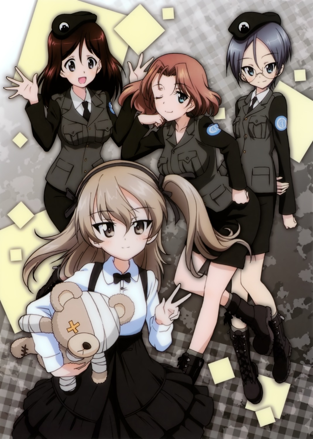 azumi_(girls_und_panzer), bandages, dress, girls_und_panzer, gothic_lolita, lolita_fashion, megane, megumi_(girls_und_panzer), rumi_(girls_und_panzer), shimada_arisu, tagme, uniform