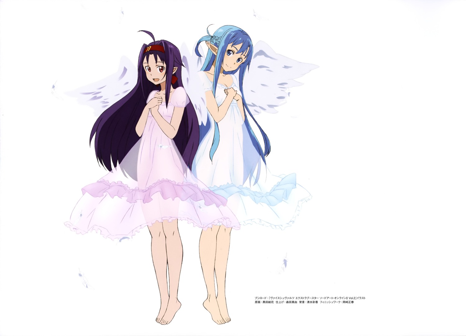 alfheim_online, asuna_(sword_art_online), cleavage, dress, konno_yuuki, kuroda_yuka, pointy_ears, see_through, sword_art_online, wings