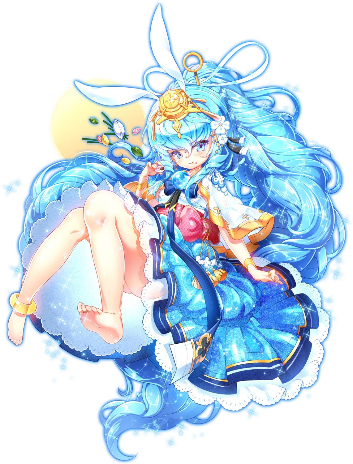 animal_ears, bunny_ears, feet, japanese_clothes, nopan, poseich, see_through
