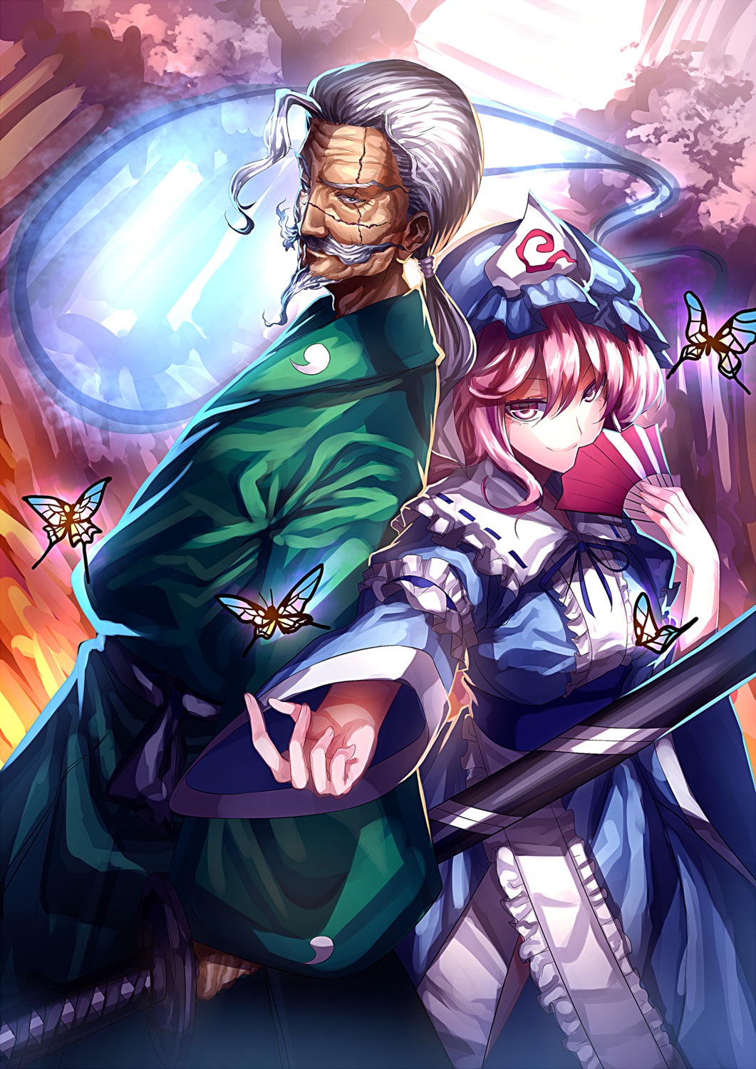 konpaku_youki, saigyouji_yuyuko, sword, touhou, u_u_zan