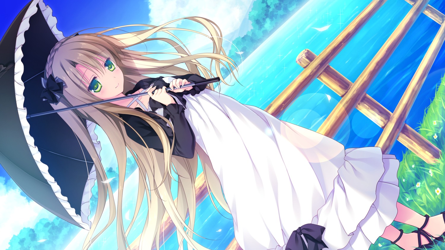 alcot_honeycomb, chibana_ayaka, dress, game_cg, kimi_no_tonari_de_koishiteru!, kimi_no_tonari_de_koishiteru!_~the_respective_happiness~, motomiya_mitsuki, umbrella