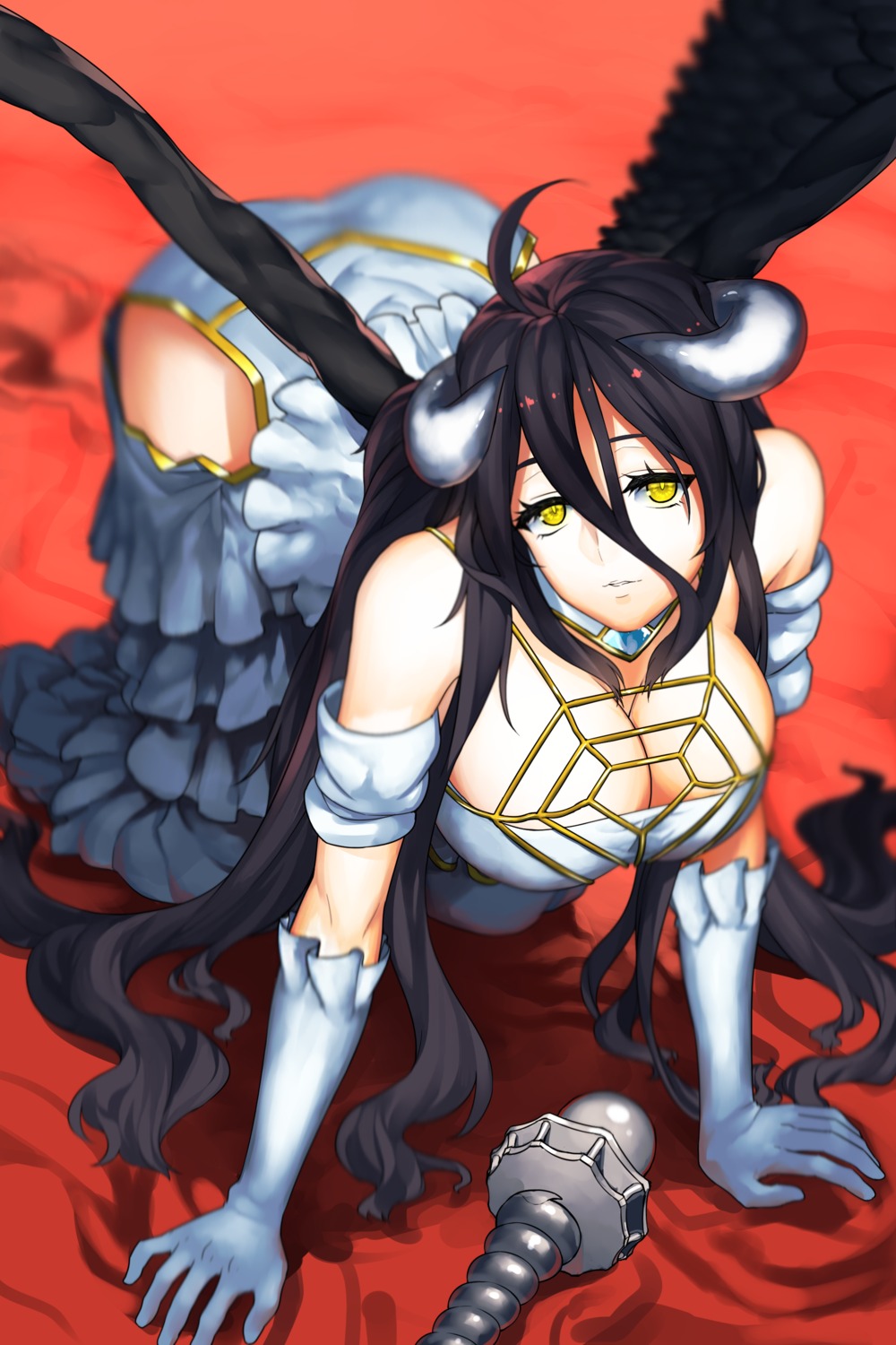 albedo_(overlord), cleavage, dress, harumaki-0327, horns, overlord, wings
