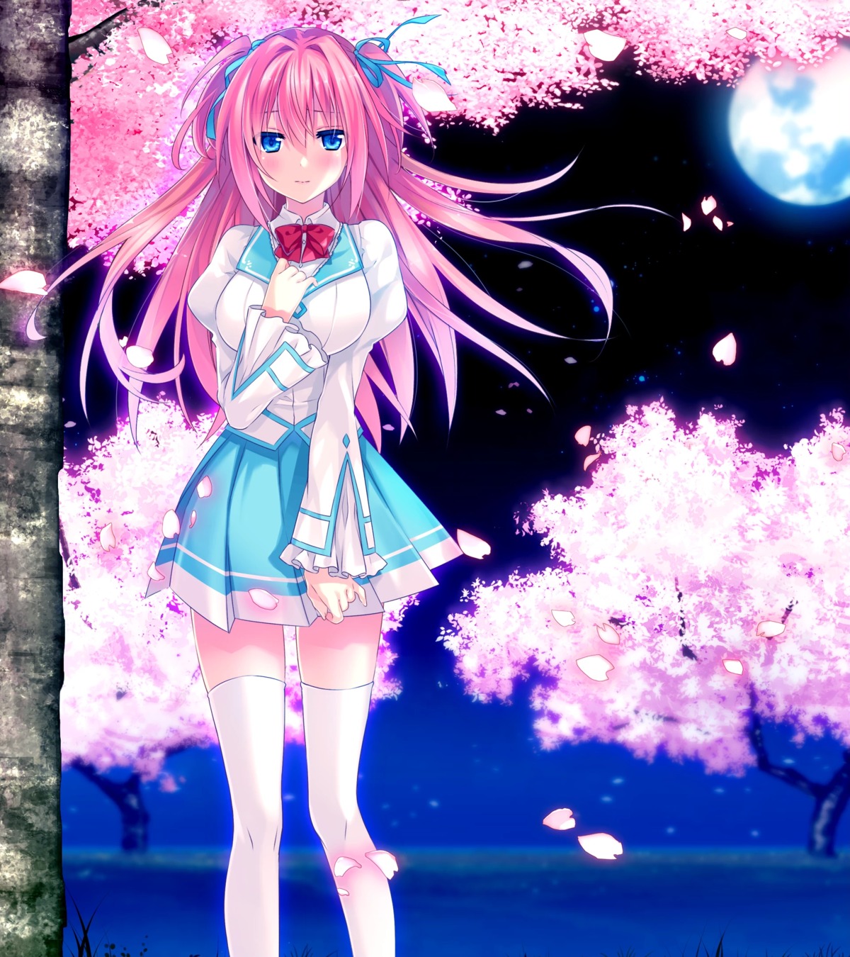 campus, game_cg, haru_uso_-passing_memories-, himeno_satsuki, riichu, seifuku, thighhighs