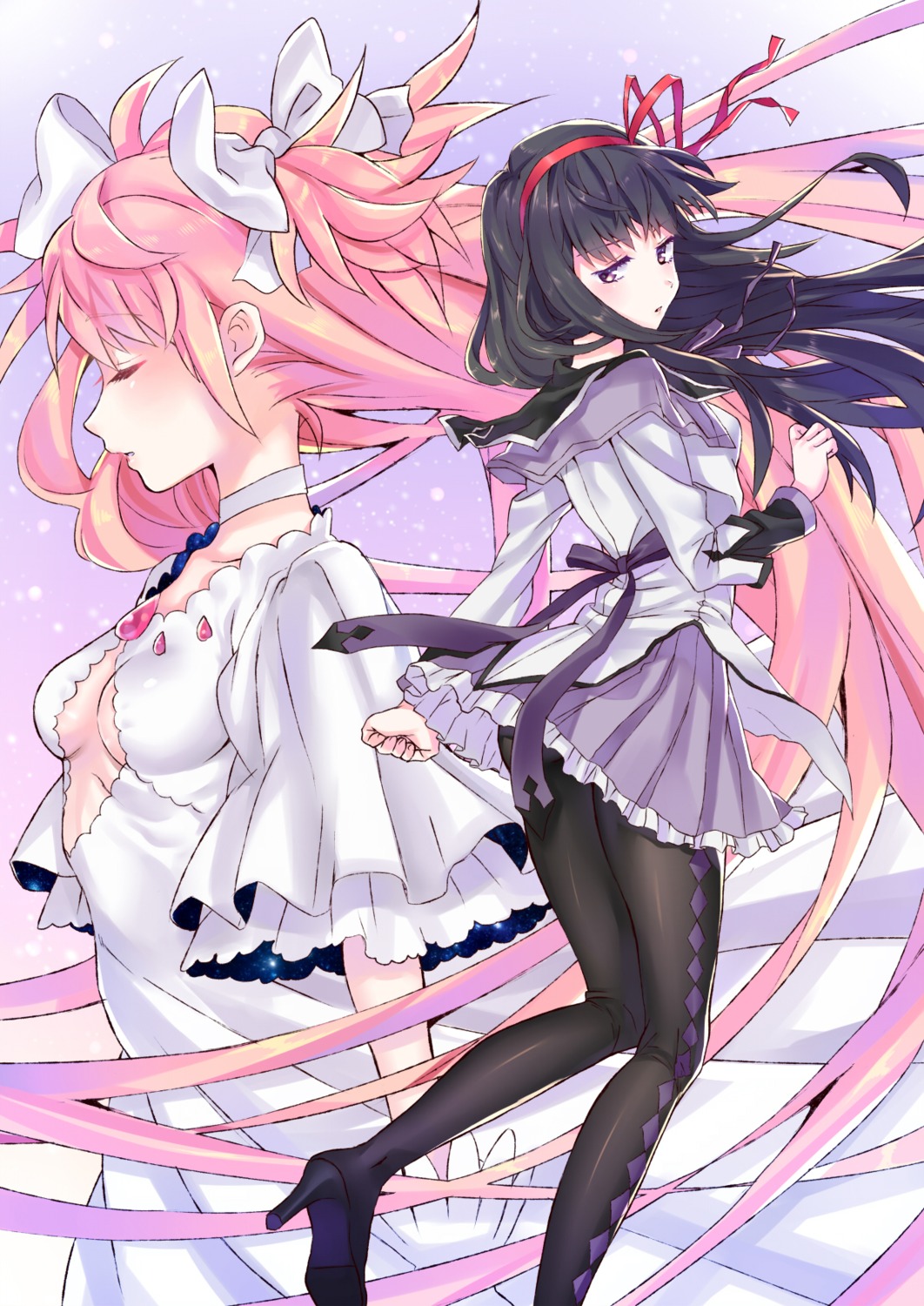akemi_homura, ass, cleavage, heels, kaname_madoka, mahou_shoujo_madoka_magica, nanatsu, no_bra