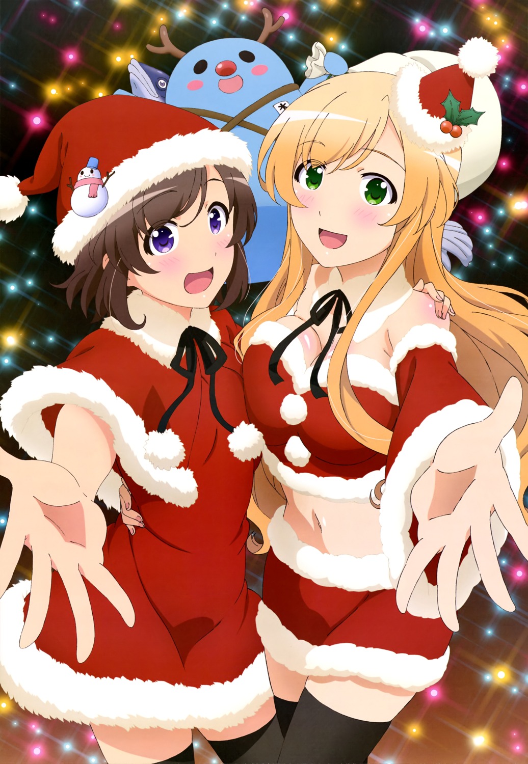christmas, cleavage, dress, futsuu_no_joshikousei_ga_locodol_yattemita, kohinata_yukari, thighhighs, usami_nanako