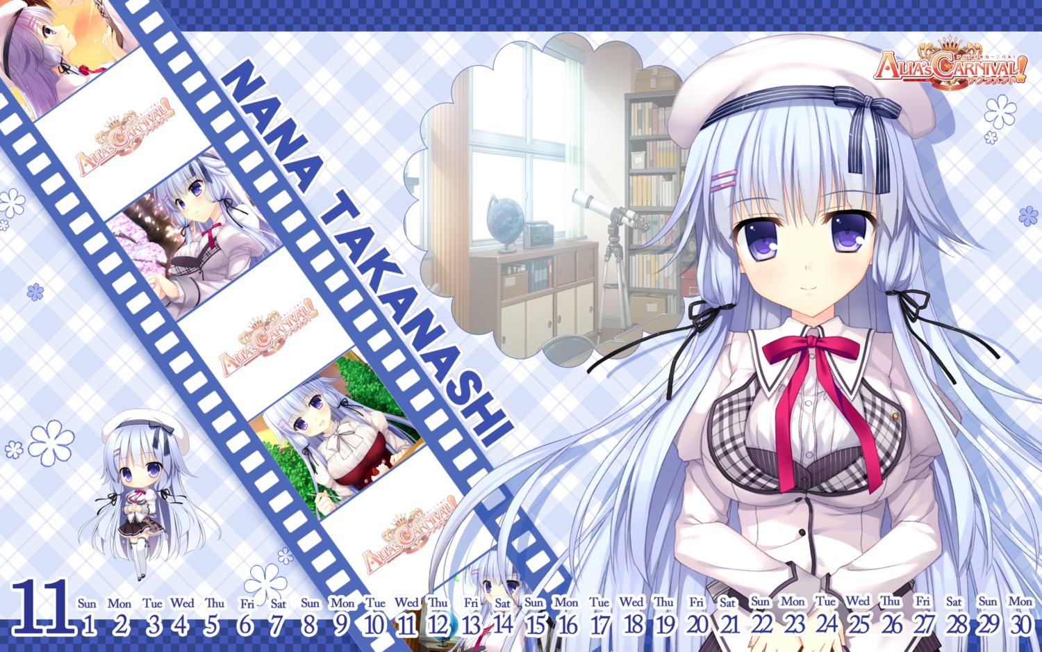 alia's_carnival!_sacrament, calendar, chibi, nanao_naru, nanawind, seifuku, takanashi_nana, thighhighs, wallpaper
