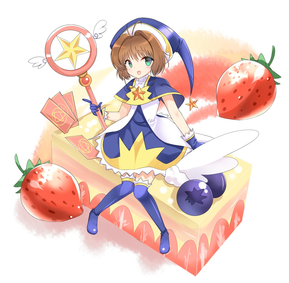 card_captor_sakura, dress, kinomoto_sakura, thighhighs, weapon, xian_(artist)