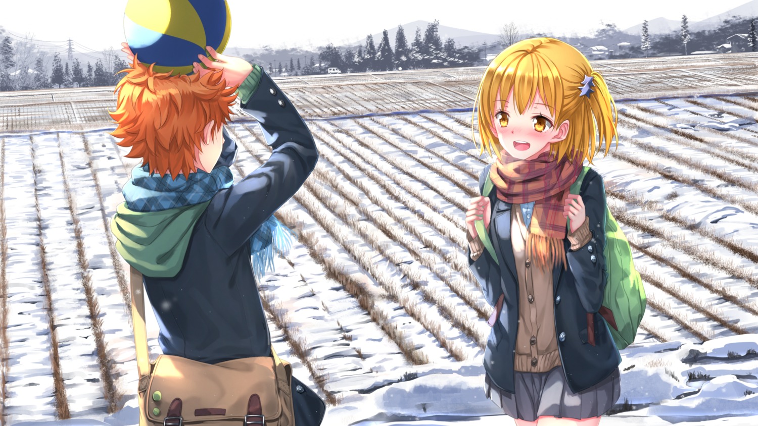 haikyuu!!, hinata_shouyou, seifuku, sweater, swordsouls, wallpaper, yachi_hitoka