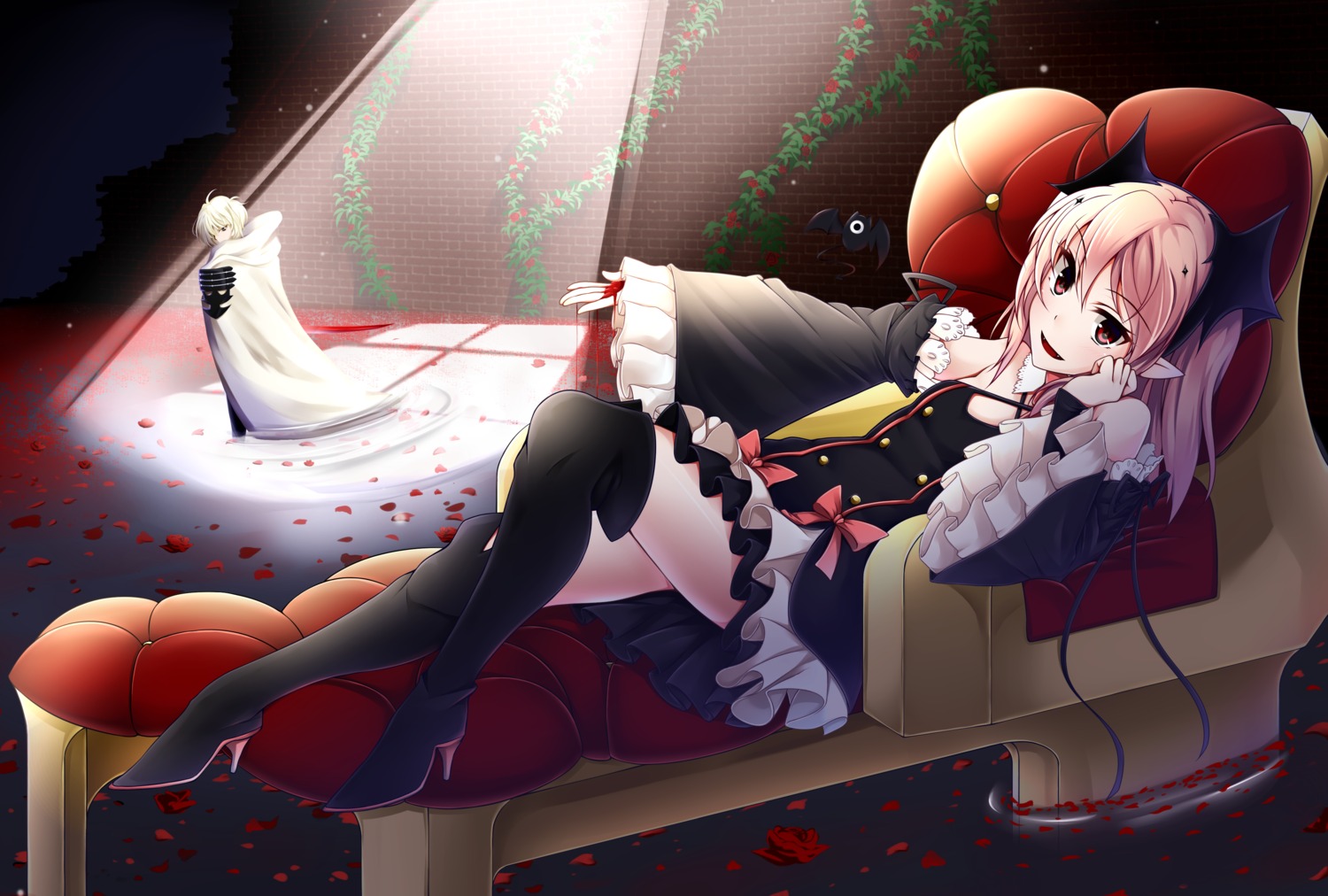 heels, hyakuya_mikaela, kotohane, krul_tepes, owari_no_seraph, pointy_ears, thighhighs, wet