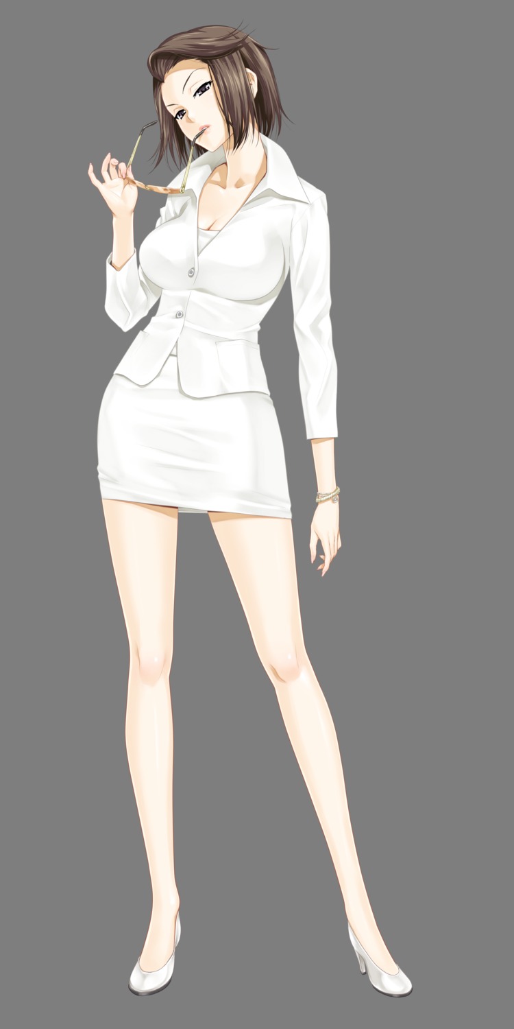 business_suit, cleavage, happoubi_jin, heels, megane, suma_azusa, transparent_png, zettai_shougeki_platonic_heart