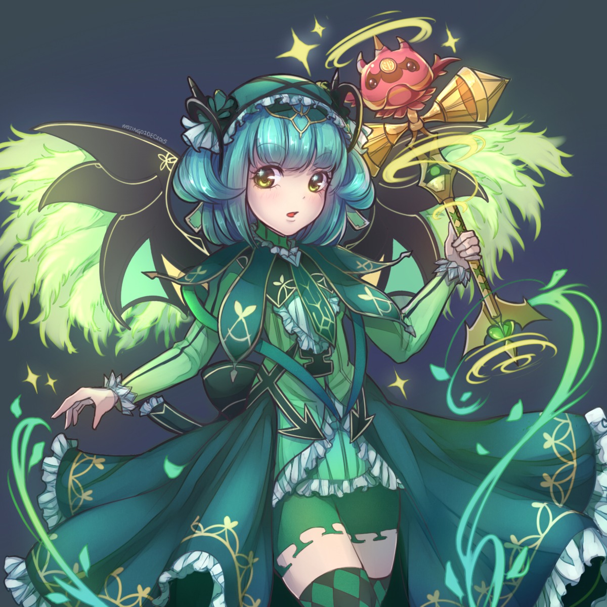 astaroth_(p&d), mst1ng_(mauralau), puzzle_&_dragons, thighhighs, weapon, wings