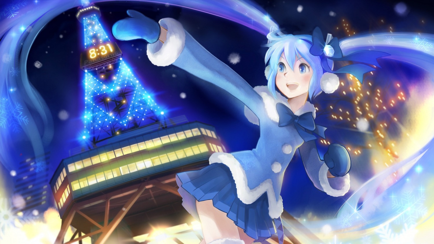 hatsune_miku, shirokichi, thighhighs, vocaloid, wallpaper, yuki_miku