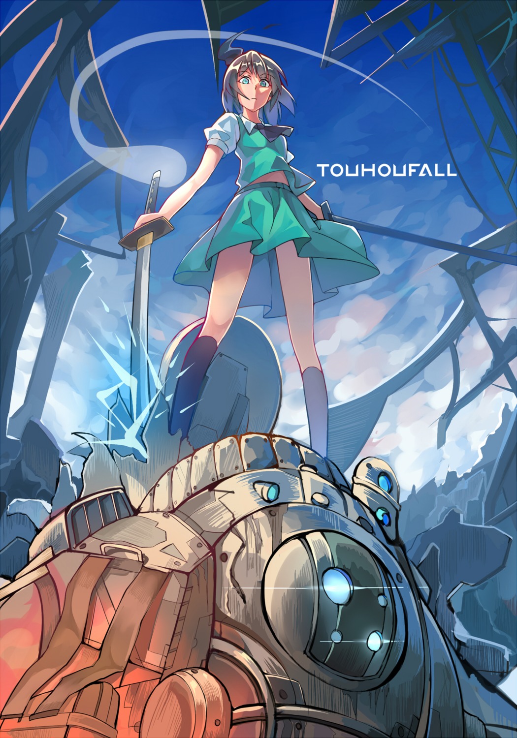 crossover, konkou_seishou, konpaku_youmu, mecha, parody, sword, titanfall, touhou