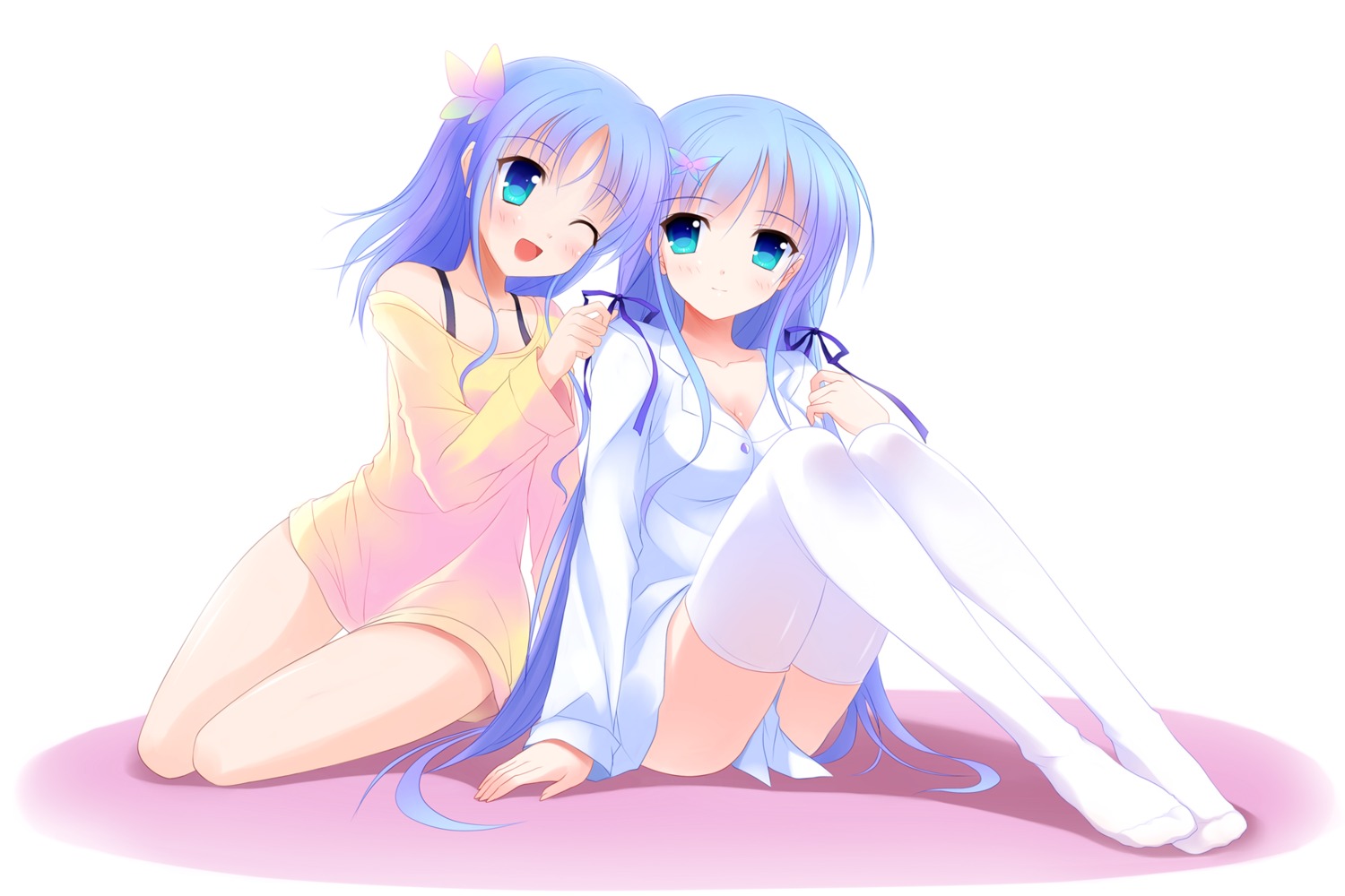 cleavage, dress_shirt, thighhighs, yagami-all_hail_nanao
