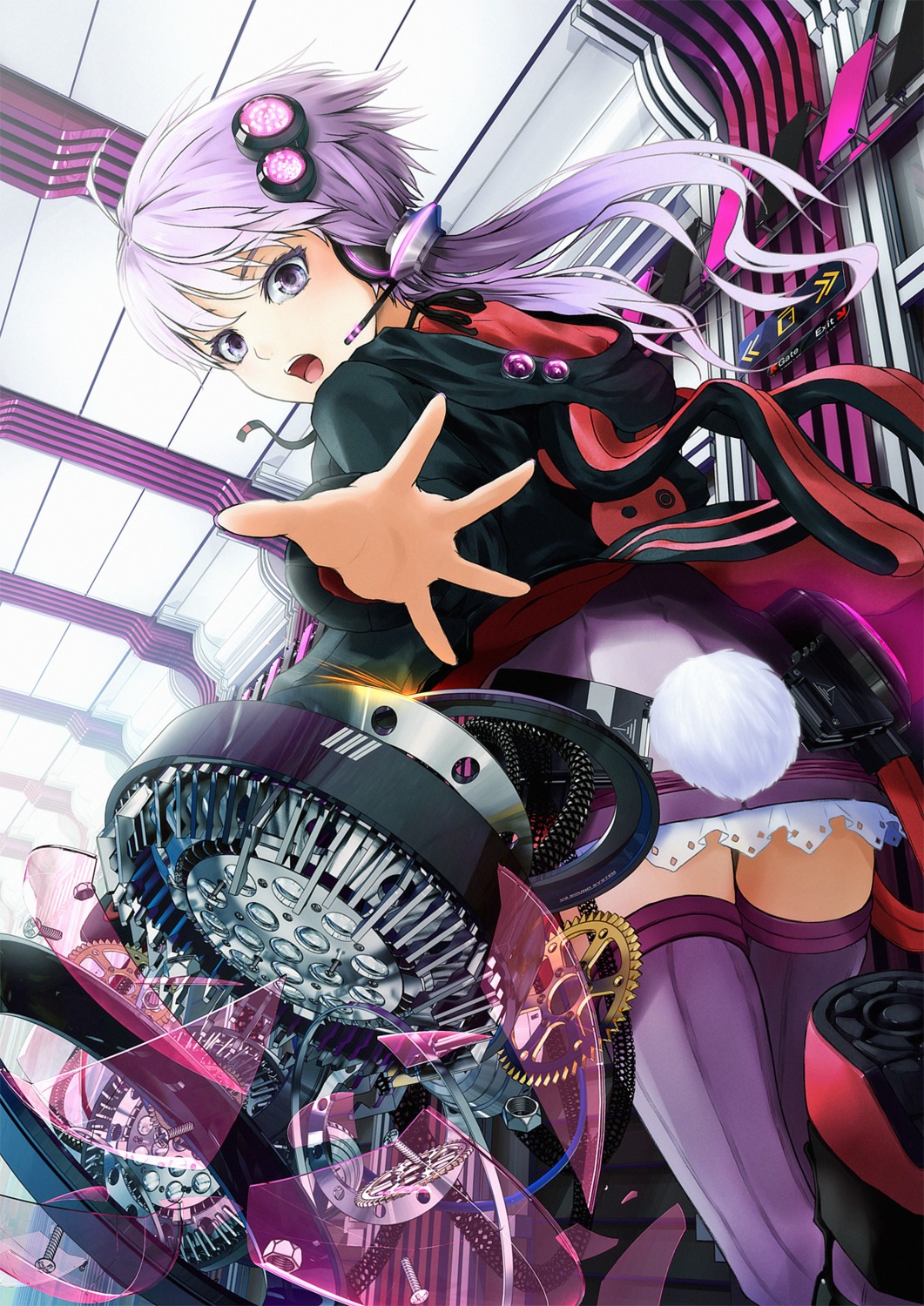 ajigo, headphones, tail, thighhighs, vocaloid, yuzuki_yukari