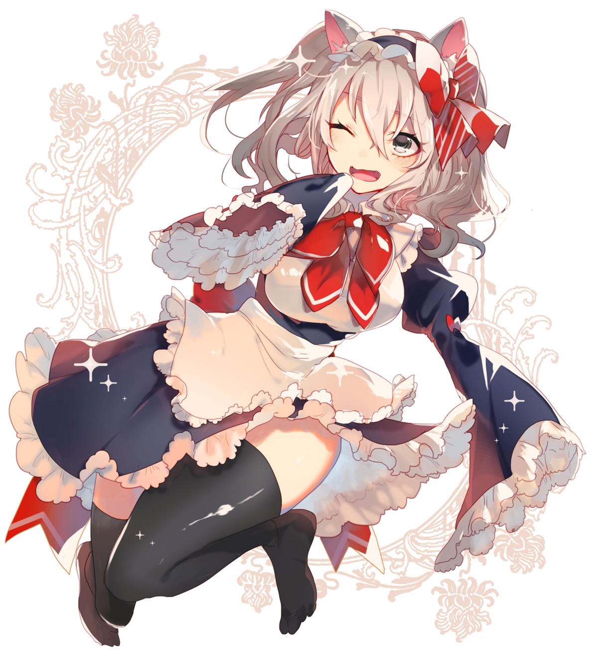 animal_ears, dress, kantai_collection, kashima_(kancolle), maid, thighhighs, yakusuke