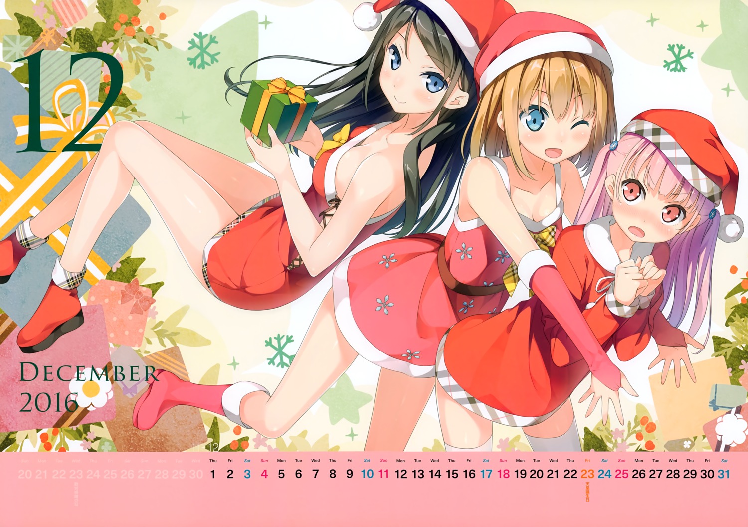 5_nenme_no_houkago, calendar, christmas, cleavage, dress, kantoku, miyaguchi_hiromi, miyaguchi_kanna