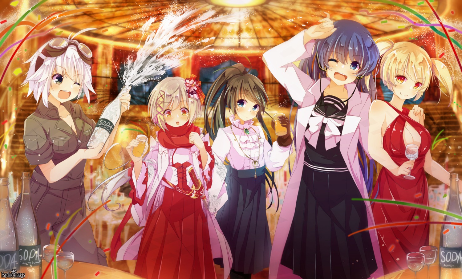 asian_clothes, cleavage, dennryuurai, dress, no_bra, psychic_hearts, seifuku, sword